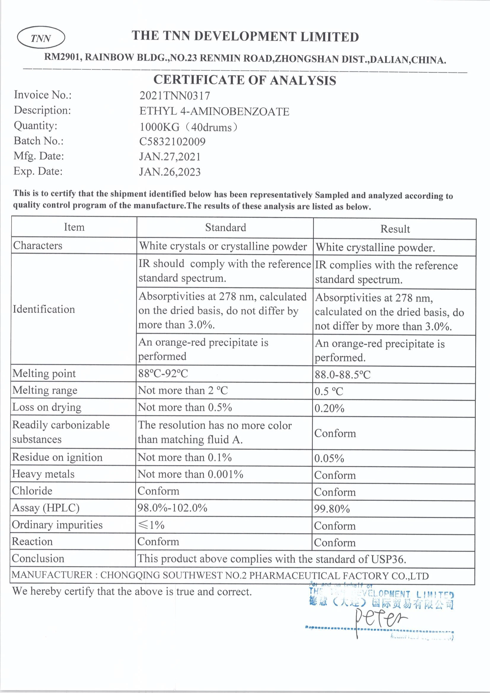 1.13  COA-BENZOCAINE