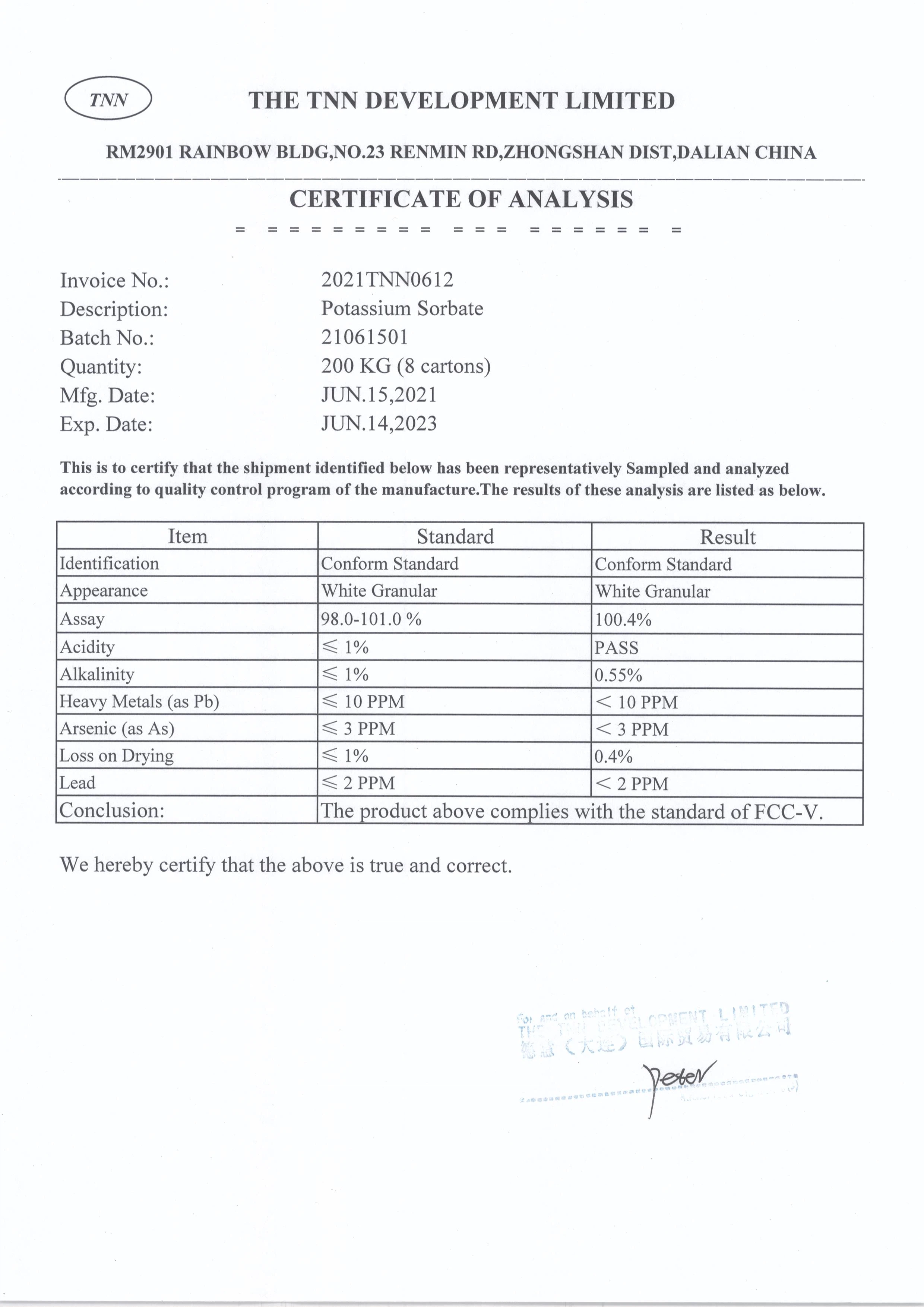 1.27  COA Potassium Sorbate